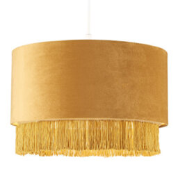Happy Homewares Modern Ochre Mustard Drum 14 Pendant Shade With Tassels And Embroidered Trim - thumbnail 2