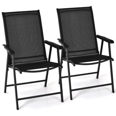 Costway Set Of 2 Folding Chairs Outdoor Dining Garden Chairs Armchair With Armrests - image 1