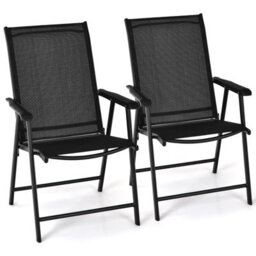 Costway Set Of 2 Folding Chairs Outdoor Dining Garden Chairs Armchair With Armrests - thumbnail 1