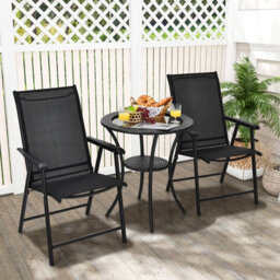 Costway Set Of 2 Folding Chairs Outdoor Dining Garden Chairs Armchair With Armrests - thumbnail 3