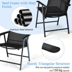 Costway Set Of 2 Folding Chairs Outdoor Dining Garden Chairs Armchair With Armrests - thumbnail 6