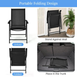 Costway Set Of 2 Folding Chairs Outdoor Dining Garden Chairs Armchair With Armrests - thumbnail 7