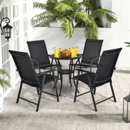 Costway Set Of 2 Folding Chairs Outdoor Dining Garden Chairs Armchair With Armrests - thumbnail 4