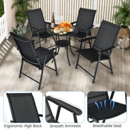 Costway Set Of 2 Folding Chairs Outdoor Dining Garden Chairs Armchair With Armrests - thumbnail 8
