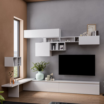 Decorotika Burgos Moduler Modern Tv Unit Wall Mount Customizable Layout High Gloss White - image 1
