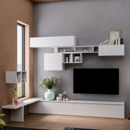 Decorotika Burgos Moduler Modern Tv Unit Wall Mount Customizable Layout High Gloss White