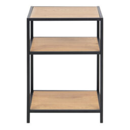 Furniture To Go Seaford Black Metal Bedside Table With 2 Oak Shelves - thumbnail 2