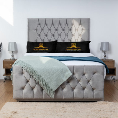 UKBEDFURNITURE Jublie Grey Plush  Divan Bed Base With 26 Inch Headboard - No Storage - image 1