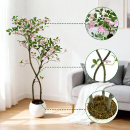 London Boutique 120Cm Artificial Pink Flower Tree, Uv Resistant Faux Floral Plant With Green Foliage, Indoor Outdoor Decor - thumbnail 7