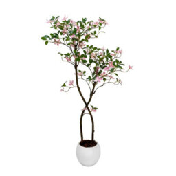London Boutique 120Cm Artificial Pink Flower Tree, Uv Resistant Faux Floral Plant With Green Foliage, Indoor Outdoor Decor