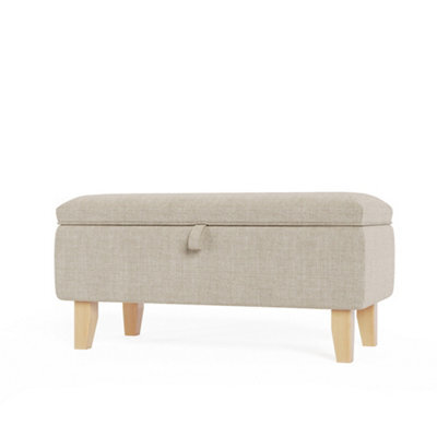 Living And Home Beige Rectangular Linen Upholstered Storage Ottoman Bench Bed End Bench W 710 X D 370 X H 340 mm - image 1