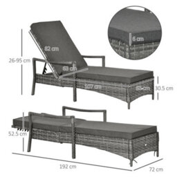 Outsunny Patio Dual Rattan Wicker Sun Lounger W/ 5-Level Adjustable Headrest - thumbnail 3