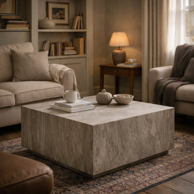 Wyld Haus Munkebo Grey Marble Square Coffee Table 900mm, 420mm H - image 1
