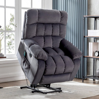 Btm Grey Electric Power Lift Recliner, Massage & Heat, 2 Side Pockets, Usb Ports, Overstuffed Fabric, Recliner For Living Room - image 1