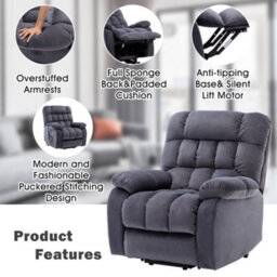 Btm Grey Electric Power Lift Recliner, Massage & Heat, 2 Side Pockets, Usb Ports, Overstuffed Fabric, Recliner For Living Room - thumbnail 8