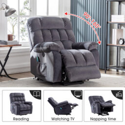 Btm Grey Electric Power Lift Recliner, Massage & Heat, 2 Side Pockets, Usb Ports, Overstuffed Fabric, Recliner For Living Room - thumbnail 9