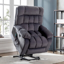 Btm Grey Electric Power Lift Recliner, Massage & Heat, 2 Side Pockets, Usb Ports, Overstuffed Fabric, Recliner For Living Room