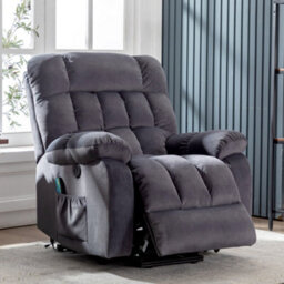Btm Grey Electric Power Lift Recliner, Massage & Heat, 2 Side Pockets, Usb Ports, Overstuffed Fabric, Recliner For Living Room - thumbnail 2