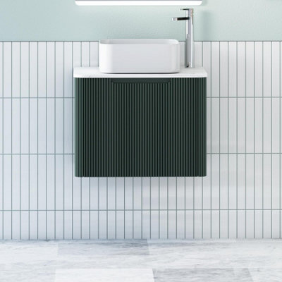Royal Bathrooms Avenza 600mm Deep Moss Green Wall Hung Bathroom Countertop Vanity Unit 1 Drawer With Elena Basin - image 1
