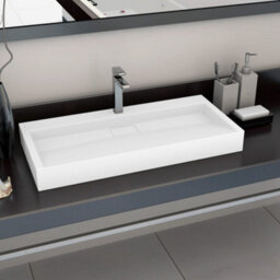 Berkfield Chic Wash Basin 100X46X11 Cm Mineral Cast/marble Cast White - thumbnail 2