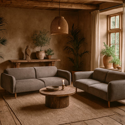 Wyld Haus Cambridge Set Of 2 Fay 3-Seater Sofas Dusty Brown Fabric With Oak Base - image 1
