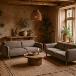Wyld Haus Cambridge Set Of 2 Fay 3-Seater Sofas Dusty Brown Fabric With Oak Base - thumbnail 1