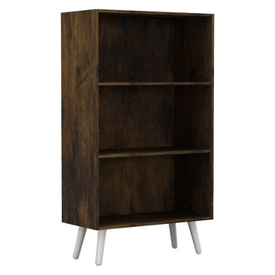 Urbn-Living Urbnliving 110Cm Height 3 Tier Rustic Brown Bookcase Storage Cabinet Scandinavian Style White Legs Room Display Unit - image 1