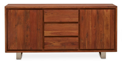 Orsina Acacia Two Door Sideboard, Solid Acacia Wood Cabinet With 3 Drawer And 2 Door Storage, Sleek Metal Legs - image 1