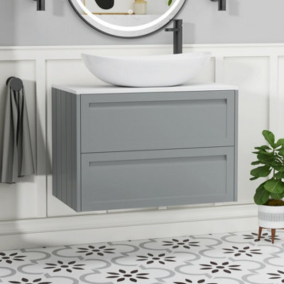 Royal Bathrooms Royal Bathroom Elmore 800mm Matt Pebble Grey Wall Mounted Countertop Bathroom Vanity Unit 2 Drawer With Cesar Basin - image 1