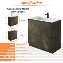 Plum&clay Rigel Metallic Brown Floor Standing Bathroom Vanity Unit With White Basin (W)900mm (H)850mm - thumbnail 4