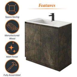 Plum&clay Rigel Metallic Brown Floor Standing Bathroom Vanity Unit With White Basin (W)900mm (H)850mm - thumbnail 5