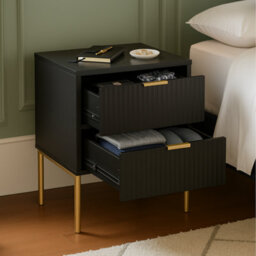 Home Treats Ridged Bedside Table Set Of 2 Black Wooden 2 Drawer Side Table Gold Handles 63 X 50 X 40 Cm - thumbnail 9