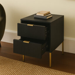 Home Treats Ridged Bedside Table Set Of 2 Black Wooden 2 Drawer Side Table Gold Handles 63 X 50 X 40 Cm - thumbnail 6