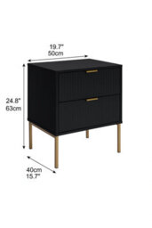 Home Treats Ridged Bedside Table Set Of 2 Black Wooden 2 Drawer Side Table Gold Handles 63 X 50 X 40 Cm - thumbnail 4