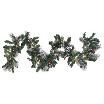 Beliani Pre-Lit Frosted Christmas Garland 180 Cm Green Wapta - image 1