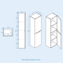 Nes Home Bathroom 1500mm White Wall Hung Furniture Tall Storage Cabinet - thumbnail 6