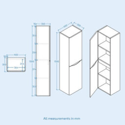Nes Home Bathroom 1500mm White Wall Hung Furniture Tall Storage Cabinet - thumbnail 4