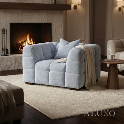 Aluxo Tribeca Modern Armchair Pearl Grey Boucle Cube Stitching Design - image 1