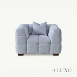 Aluxo Tribeca Modern Armchair Pearl Grey Boucle Cube Stitching Design - thumbnail 8