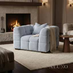 Aluxo Tribeca Modern Armchair Pearl Grey Boucle Cube Stitching Design - thumbnail 1