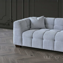 Aluxo Tribeca Modern Armchair Pearl Grey Boucle Cube Stitching Design - thumbnail 5