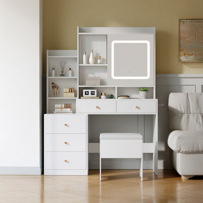 Living And Home Dressing Table And Stool Set With Led Mirror And Built-In Electrical Outlet - image 1