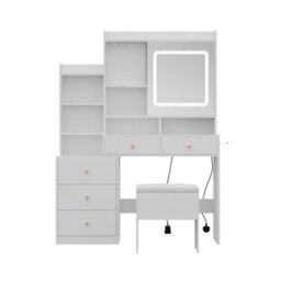 Living And Home Dressing Table And Stool Set With Led Mirror And Built-In Electrical Outlet - thumbnail 2