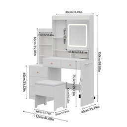 Living And Home Dressing Table And Stool Set With Led Mirror And Built-In Electrical Outlet - thumbnail 5