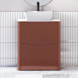 Royal Bathrooms Avenza 800mm Terracotta Clay Floor Standing Countertop Bathroom Vanity Unit 2 Drawer With Cube Basin - thumbnail 1