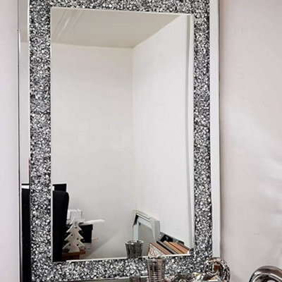 Deenz Large Jewel Wall Mirror Loose Diamante New Crystal Square Decor Mirror Gift 90Cm X 65Cm
