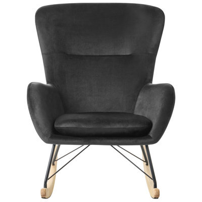 Beliani Black Velvet Rocking Chair With Metal Legs - Compact Modern Rocking Armchair - image 1