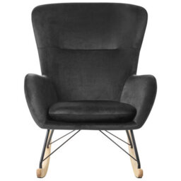 Beliani Black Velvet Rocking Chair With Metal Legs - Compact Modern Rocking Armchair - thumbnail 1