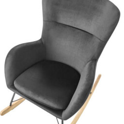Beliani Black Velvet Rocking Chair With Metal Legs - Compact Modern Rocking Armchair - thumbnail 5