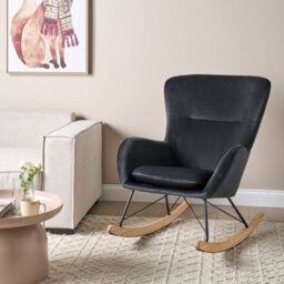 Beliani Black Velvet Rocking Chair With Metal Legs - Compact Modern Rocking Armchair - thumbnail 2